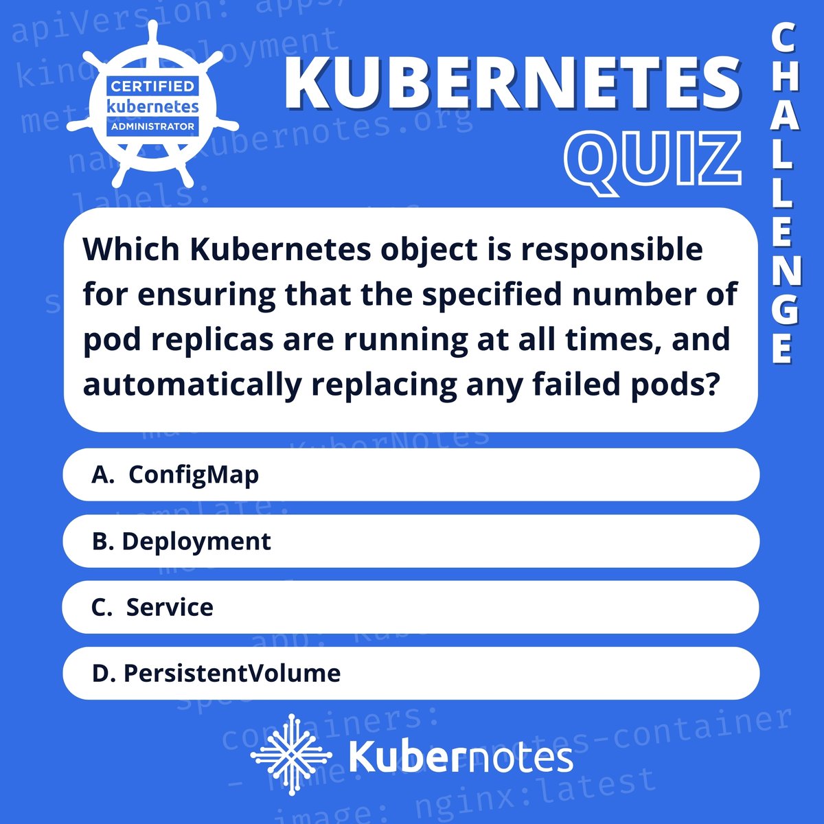 Kubernotes_'s tweet image. #Kubernetes Daily Pop Quiz - Certified Kubernetes Administrator

🌎 kubernotes.org

📝 Give us your best answer in the comments!

#CertifiedKubernetesAdministrator #CKA #Kubernetes #CloudNative #DevOps #K8s #KubernetesCertification #CKAExam #CloudComputing #SRE