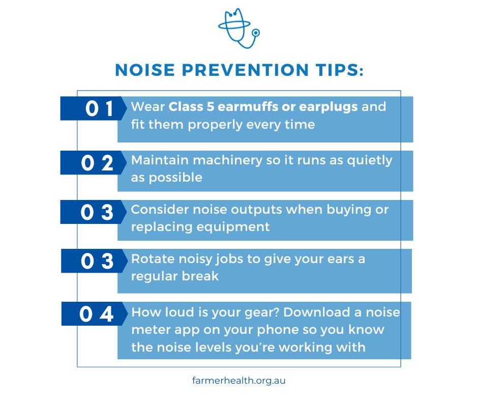 Protect your hearing on the farm! 
Tractors, augers, chainsaws &amp; firearms can be loud enough to cause permanent hearing loss – often without you noticing until it’s too late.
Check out our tips for ways to prevent noise-induced hearing loss: farmerhealth.org.au/2014/03/21/noi…