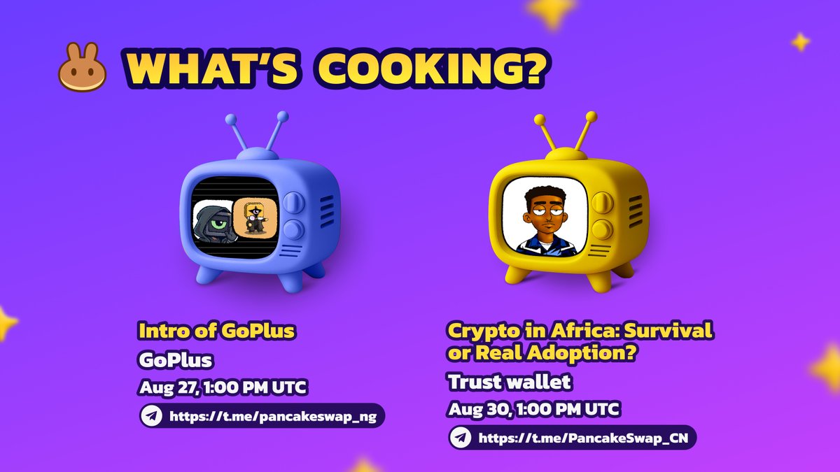 PancakeSwap What's Cooking graphic featuring upcoming AMAs