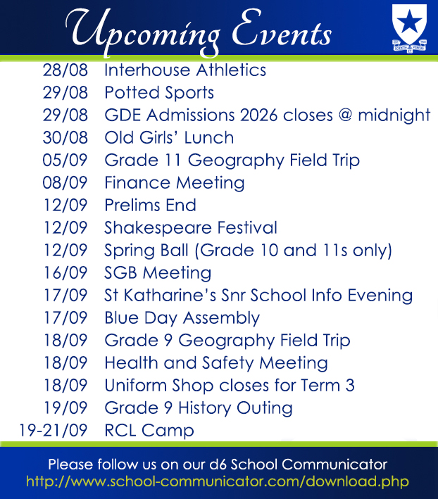 Please take note of the following Upcoming Events: