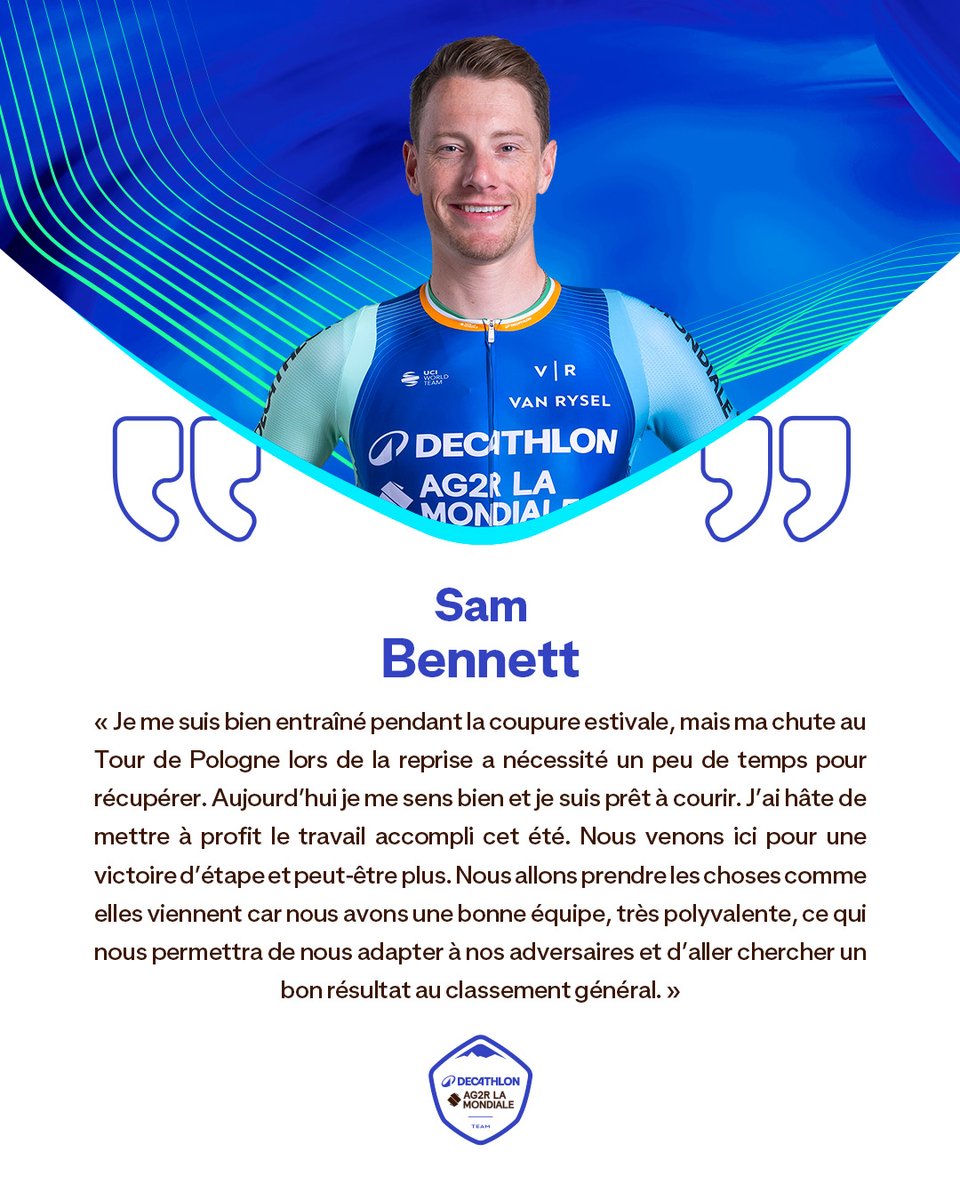 DECATHLON AG2R LA MONDIALE TEAM (@decathlonag2rlm) on Twitter photo 🇫🇷 Tour Poitou-Charentes en Nouvelle Aquitaine
📅 26.08 - 29.08
🎙️ <a href="/Sammmy_Be/">Sam Bennett</a> : « Je me sens bien et prêt à courir »
#DECATHLONAG2RLAMONDIALETEAM 🇫🇷 Tour Poitou-Charentes en Nouvelle Aquitaine
📅 26.08 - 29.08
🎙️ <a href="/Sammmy_Be/">Sam Bennett</a> : « Je me sens bien et prêt à courir »
#DECATHLONAG2RLAMONDIALETEAM