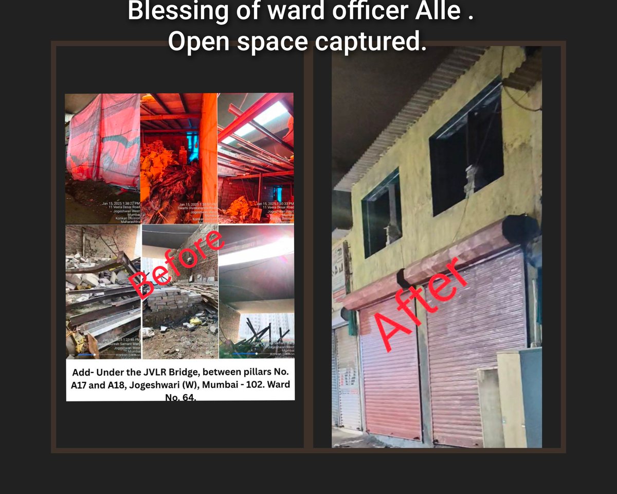Mohnaaz S Shaikh. (@mohnaazs) on Twitter photo Gift-taking or law-breaking? 🚨
Under blessings <a href="/mybmcwardKW/">Ward KW BMC</a> Alle & AE Mahale, open space is captured!
EE Rajhans & AE Mahale allegedly took favours from Sheena Shetty for illegal expansion near JVLR bridge (Pillars 18/19, Jog W).
Suspend them immediately!
<a href="/CMOMaharashtra/">CMO Maharashtra</a> <a href="/ANI/">ANI</a> Gift-taking or law-breaking? 🚨
Under blessings <a href="/mybmcwardKW/">Ward KW BMC</a> Alle & AE Mahale, open space is captured!
EE Rajhans & AE Mahale allegedly took favours from Sheena Shetty for illegal expansion near JVLR bridge (Pillars 18/19, Jog W).
Suspend them immediately!
<a href="/CMOMaharashtra/">CMO Maharashtra</a> <a href="/ANI/">ANI</a>