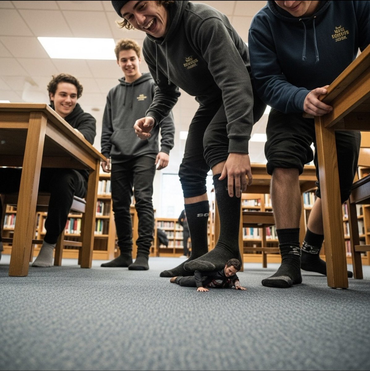 Studying for the last university exams : the grind is real. Hours of studying, skipped showers, and socks that have seen better days

During  breaks, it’s nice to kick back and have fun. Good thing they’ve got your tiny crew underfoot to keep things interesting

Ai fantasy