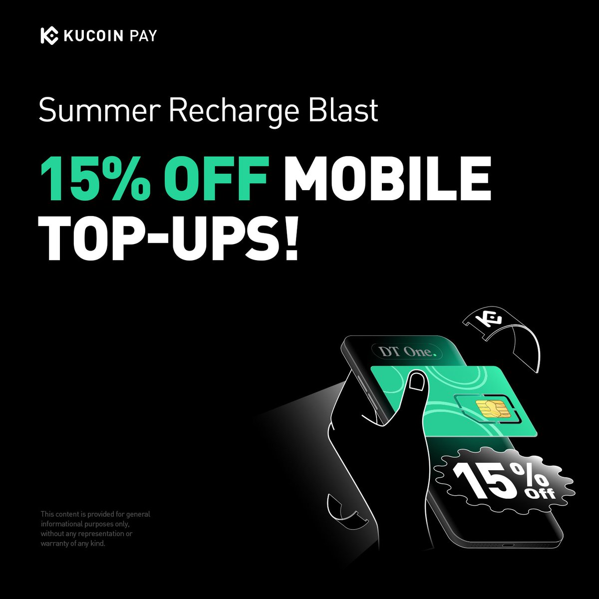 🎉 #KuCoinPay is back with another special deal! Enjoy 15% cashback on  mobile top-ups via DT One when you pay with crypto. Stay connected and save  more — rewards are just a