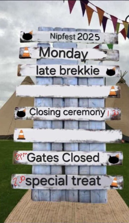 Good morning #NipfestNewbies. You have done #Nipfest2025! Today is the final day of the final Nipfest. I hope you had a blast. I loved watching your adventures. Today is about packing up, soaking it all in &amp; saying your goodbyes. The friendships you made will last a long time😻🐾