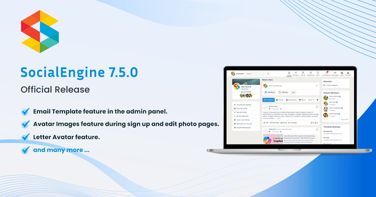 🚀 𝐄𝐱𝐜𝐢𝐭𝐢𝐧𝐠 𝐧𝐞𝐰𝐬: #𝐒𝐨𝐜𝐢𝐚𝐥𝐄𝐧𝐠𝐢𝐧𝐞 𝐒𝐞𝐥𝐟-𝐇𝐨𝐬𝐭𝐞𝐝 𝟕.𝟓.𝟎 𝐢𝐬 𝐧𝐨𝐰 𝐫𝐞𝐥𝐞𝐚𝐬𝐞𝐝 🎉

𝐅𝐥𝐚𝐭 𝟐𝟎% 𝐃𝐢𝐬𝐜𝐨𝐮𝐧𝐭 on All SocialEngine Products.
𝐂𝐨𝐮𝐩𝐨𝐧 𝐂𝐨𝐝𝐞: 𝐒𝐄𝟕.𝟓_𝟐𝟎

𝐑𝐞𝐚𝐝 𝐌𝐨𝐫𝐞: tinyurl.com/ycxmkre7