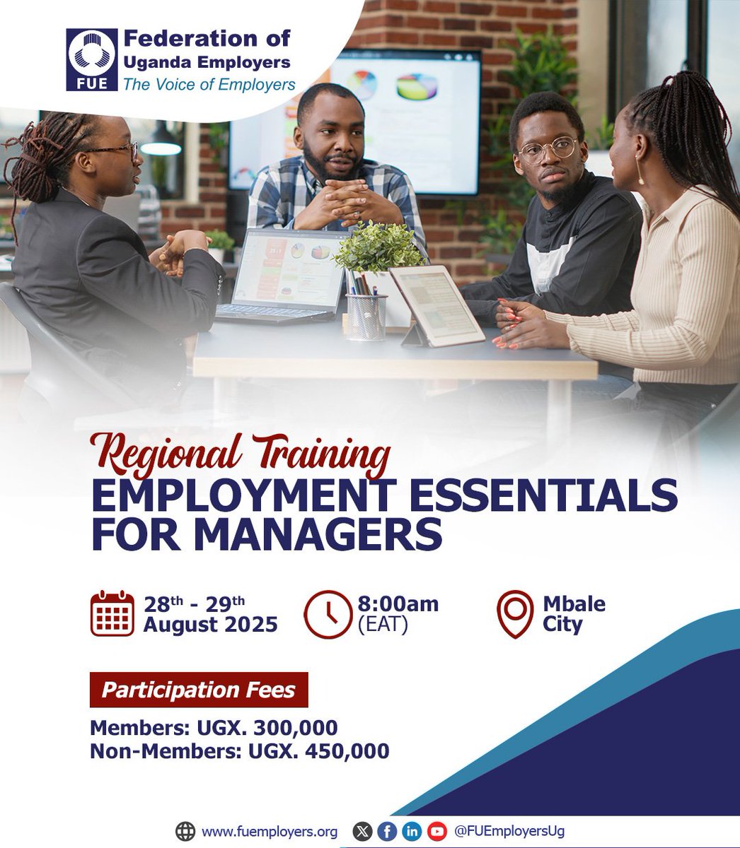 FUE (@fuemployersug) on Twitter photo An organisation that has mastered the art of conflict resolution & mediation techniques protects brand reputation.Participate in the FUE Regional Training from 28th to 29th August 2025 in Mbale city. For inquiries,contact info@fuemployers.org | 0392 777 410. #TogetherforEmployers An organisation that has mastered the art of conflict resolution & mediation techniques protects brand reputation.Participate in the FUE Regional Training from 28th to 29th August 2025 in Mbale city. For inquiries,contact info@fuemployers.org | 0392 777 410. #TogetherforEmployers