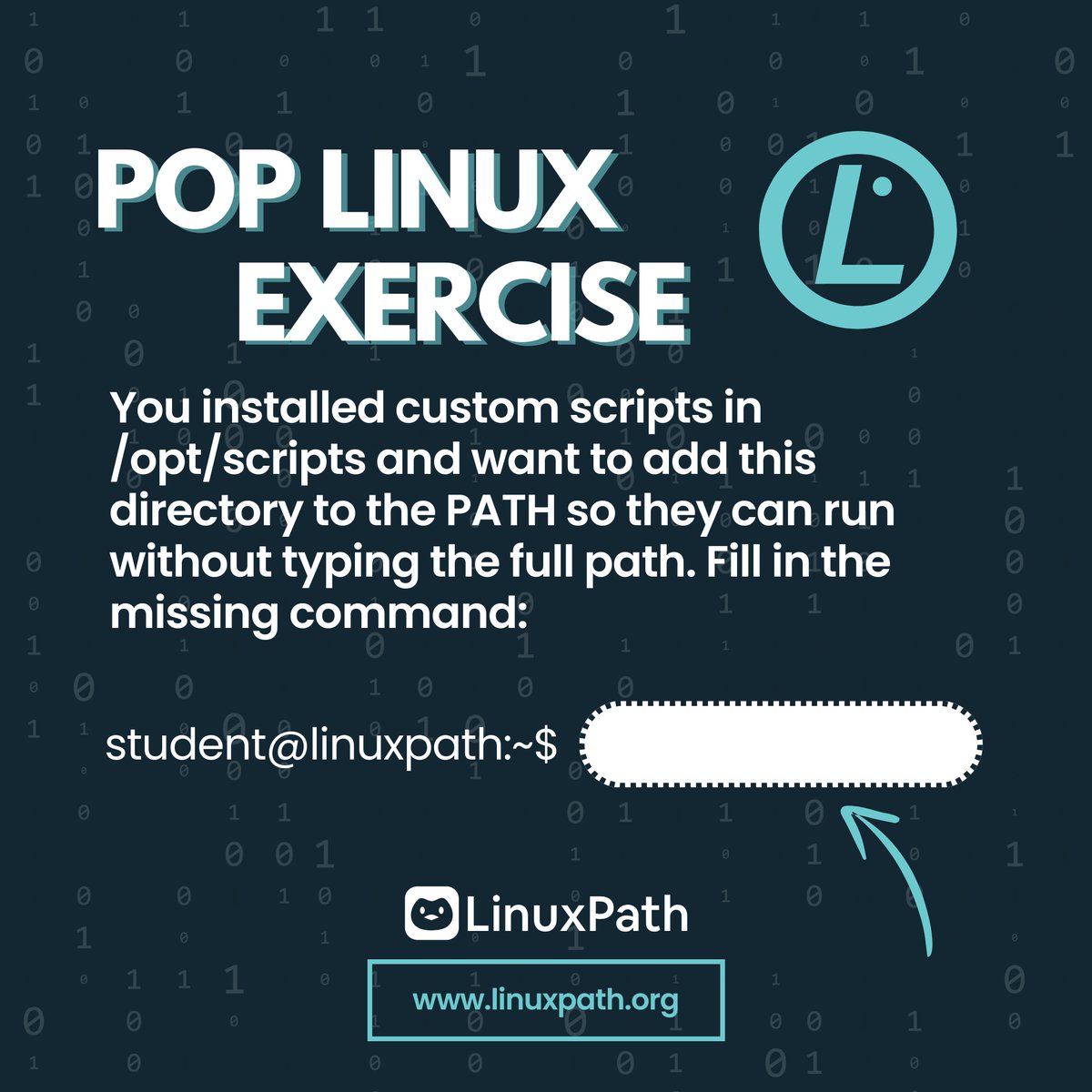 LinuxPath's tweet image. 🌎 Official website: linuxpath.org

🤔 Let&apos;s check your knowledge on CompTIA Linux+

📝 Give us your best answer in the comments!
#CompTIA #LinuxPlus #CompTIALinux+ #LinuxCertification #LinuxAdmin #ITCertification #OpenSource #SysAdmin #DevOps #CloudComputing #ITCareer