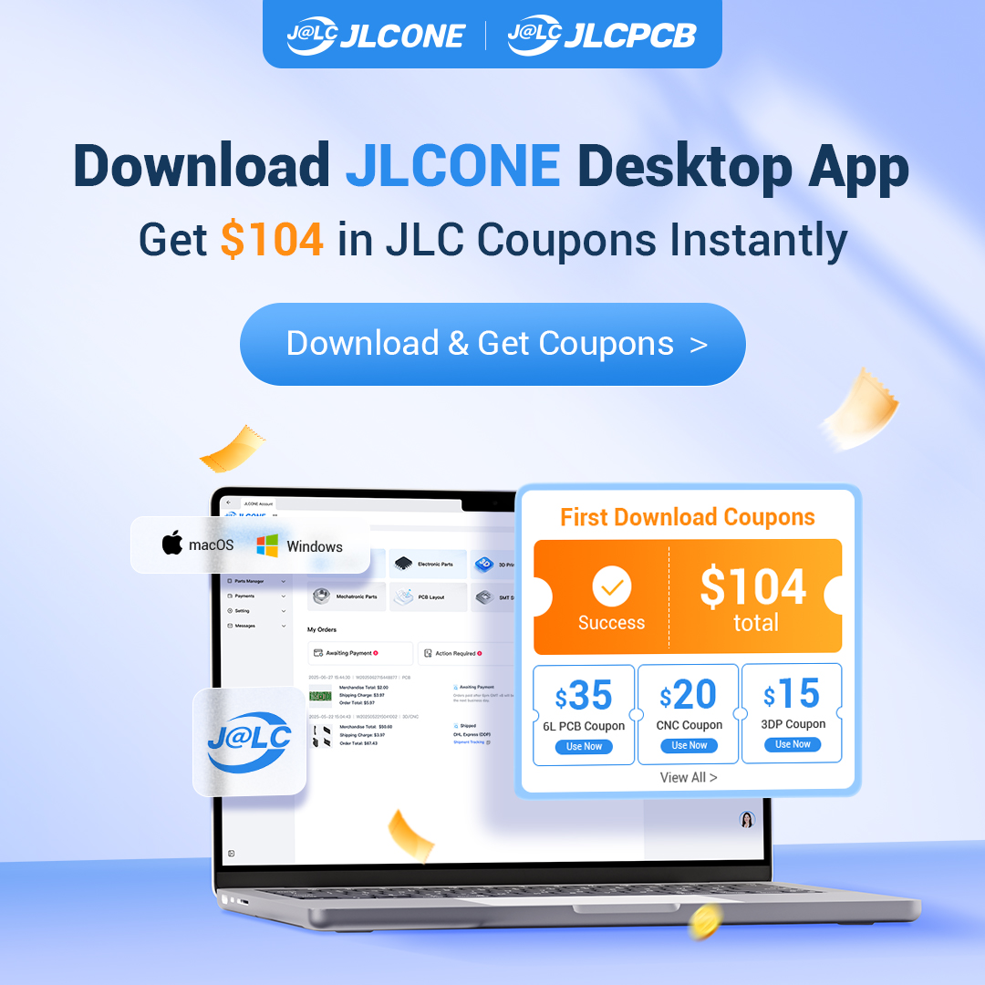 JLCPCB's tweet image. Need a faster way to manage your manufacturing?
🚀JLCONE is LIVE!
One powerful app that unifies all JLC services and simplifies order workflow!
🎁Download our desktop app to get $104 in coupons!
👉bit.ly/4lHNPEM
✅Faster ordering
✅Real-time tracking
✅Instant expertchat