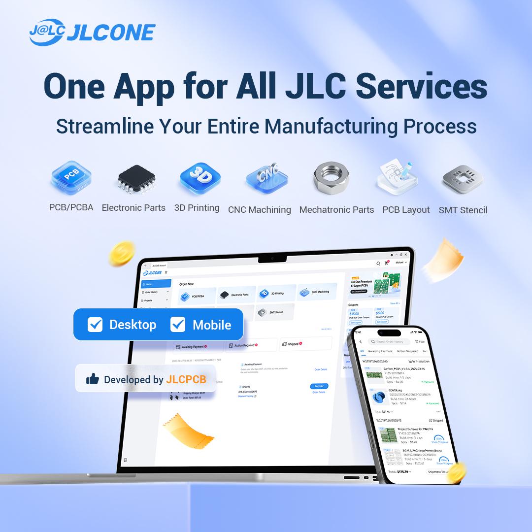 JLCPCB's tweet image. Need a faster way to manage your manufacturing?
🚀JLCONE is LIVE!
One powerful app that unifies all JLC services and simplifies order workflow!
🎁Download our desktop app to get $104 in coupons!
👉bit.ly/4lHNPEM
✅Faster ordering
✅Real-time tracking
✅Instant expertchat