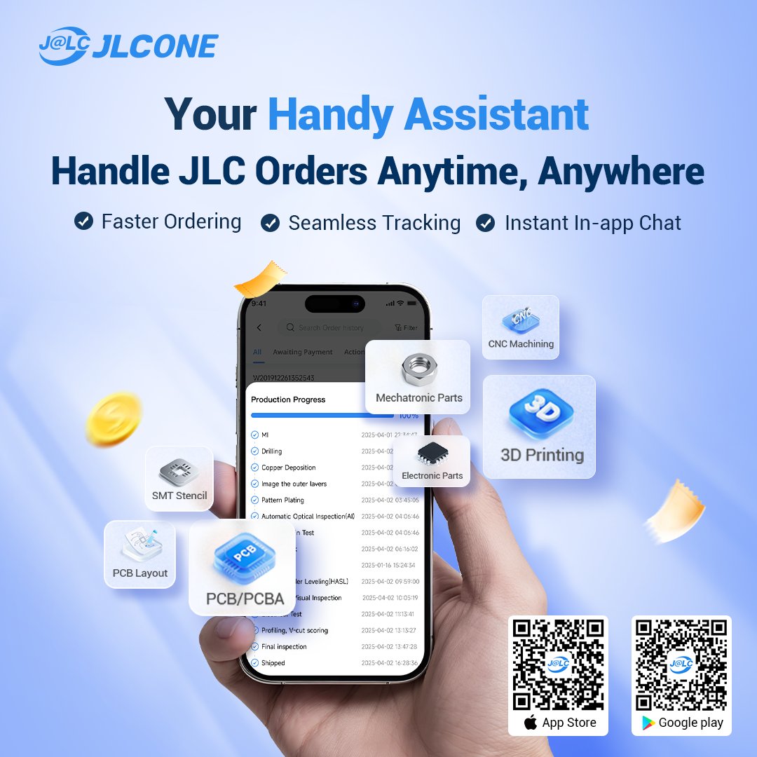JLCPCB's tweet image. Need a faster way to manage your manufacturing?
🚀JLCONE is LIVE!
One powerful app that unifies all JLC services and simplifies order workflow!
🎁Download our desktop app to get $104 in coupons!
👉bit.ly/4lHNPEM
✅Faster ordering
✅Real-time tracking
✅Instant expertchat
