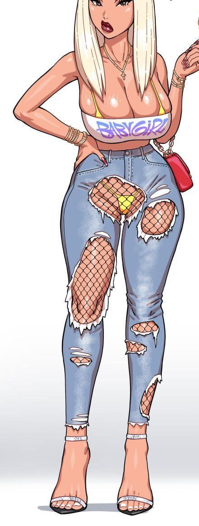 Random one.... 

But does anyone have a pic of a slut with her panties showing through a whole in her jeans like this IRL?