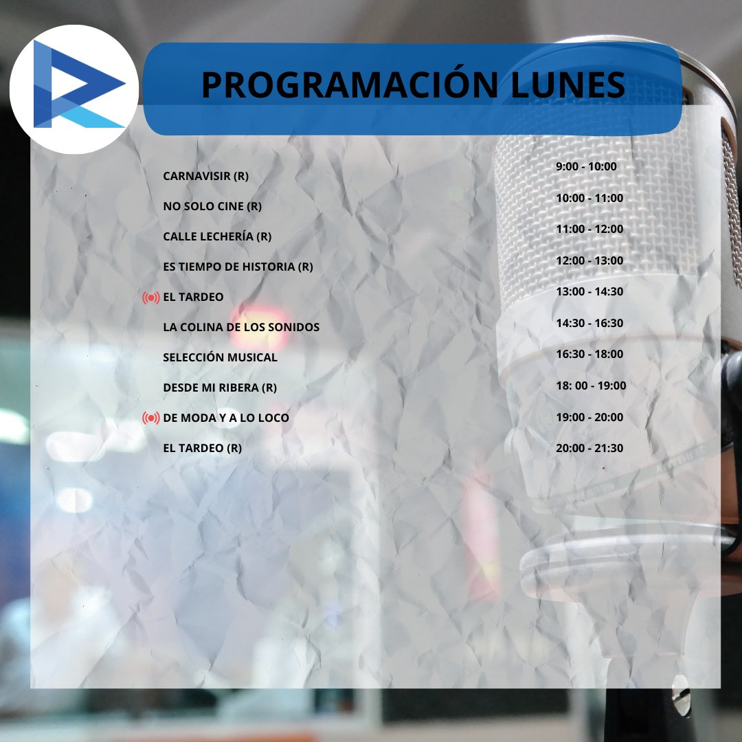#RADIOPUERTO #107.8FM
📻🎶🗞️ ¡Aquí tienes la programación de hoy lunes de nuestra radio! ¡Sintoniza la 107.8FM y disfruta al máximo! 🎧🎙️
