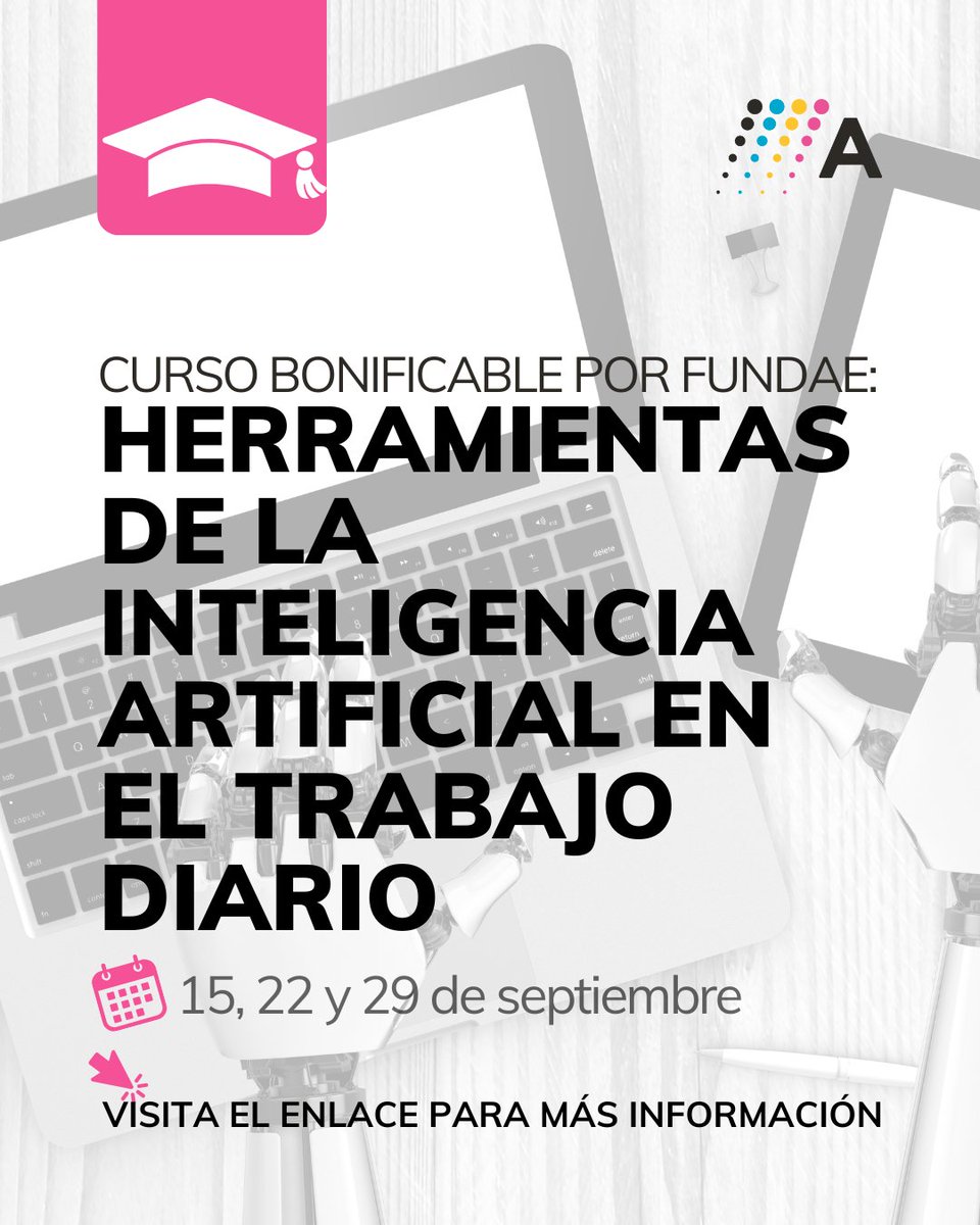 Curso Herramientas de la Inteligencia Artificial en el Trabajo Diario bonificable por FUNDAE
🕐: 8 horas
🗓️: 15, 22 y 29 de septiembre de 2025 (09:30-12:30h, la última sesión será de 9:30-11:30h)
📍: Presencial por aula virtual
📚: Manel Guerris
ℹ️: loom.ly/p4IDx4o