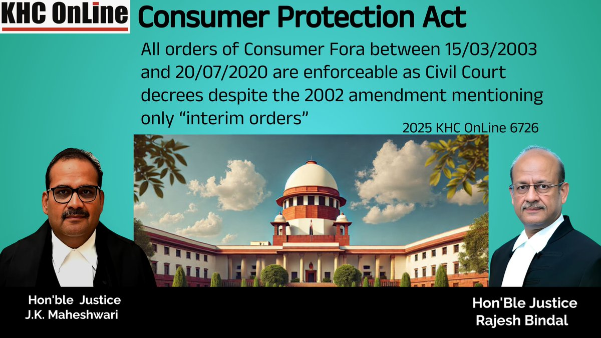 khconline1's tweet image. #ConsumerProtectionAct #ConsumerFora #Enforceability #CivilCourtDecree #LegalPrecedent #SupremeCourtOfIndia #PalmGrovesCase #ConsumerRights #LegalClarification #IndianLaw