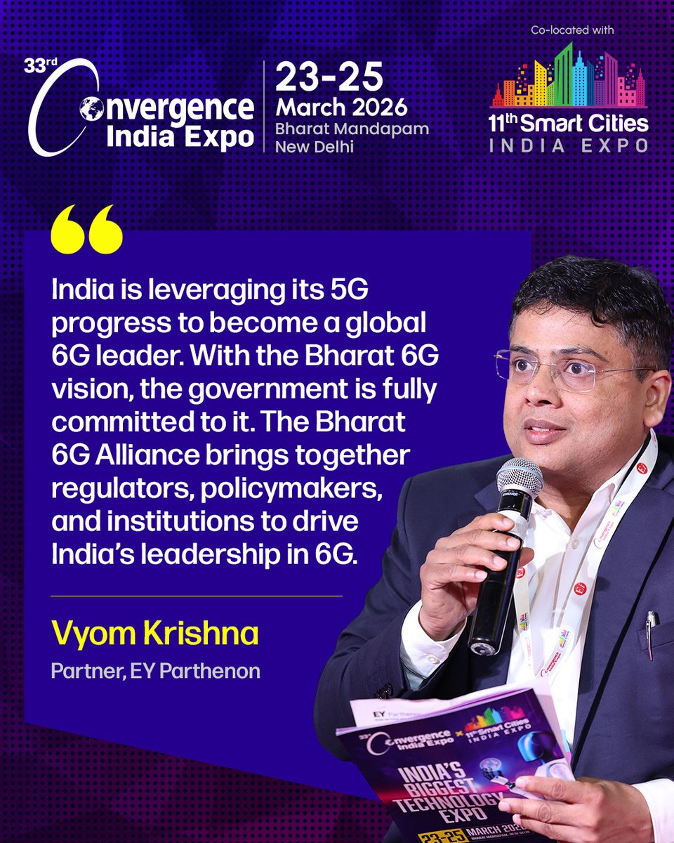 India is paving the way for 6G 🚀

With the Bharat 6G roadmap in motion, the telecom market is growing faster than ever.

 Showcase your solutions at #CI2026 &amp; be where the future of connectivity is built!
🔗 convergenceindia.org

#6G #DigitalIndia #TelecomLeadership