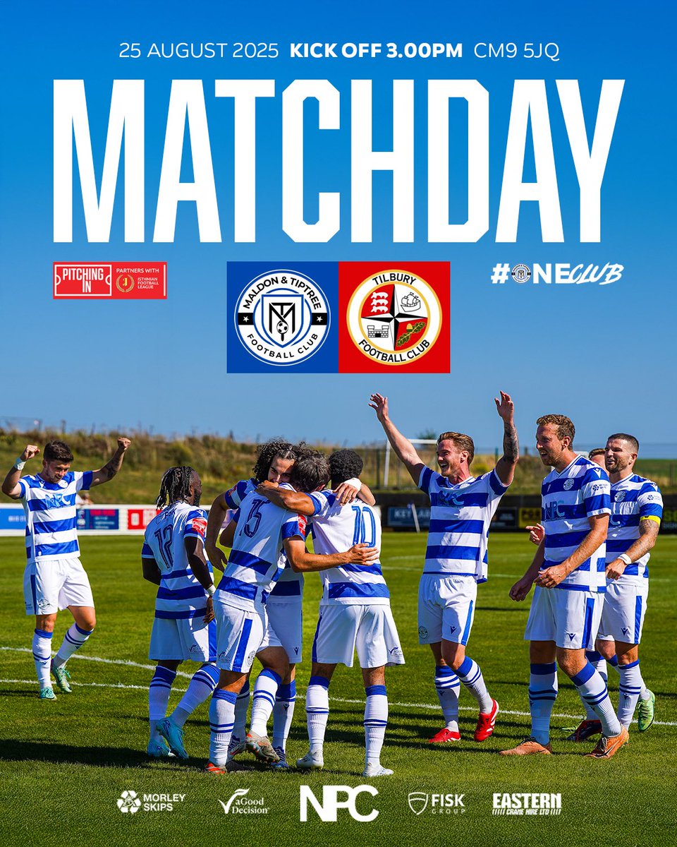 Maldon & Tiptree FC (@maldontiptreefc) on Twitter photo Who’s up for some Bank Holiday Monday Football? ☀️
🆚 <a href="/tilburyfc/">Tilbury FC</a>
🏟️ The Drewitt-Barlow Stadium
🏆 <a href="/IsthmianLeague/">The Pitching In Isthmian League</a>
⏰ K.O. 15:00 | Turnstiles open from 12:00
#Nonleague #Football #Essex Who’s up for some Bank Holiday Monday Football? ☀️
🆚 <a href="/tilburyfc/">Tilbury FC</a>
🏟️ The Drewitt-Barlow Stadium
🏆 <a href="/IsthmianLeague/">The Pitching In Isthmian League</a>
⏰ K.O. 15:00 | Turnstiles open from 12:00
#Nonleague #Football #Essex