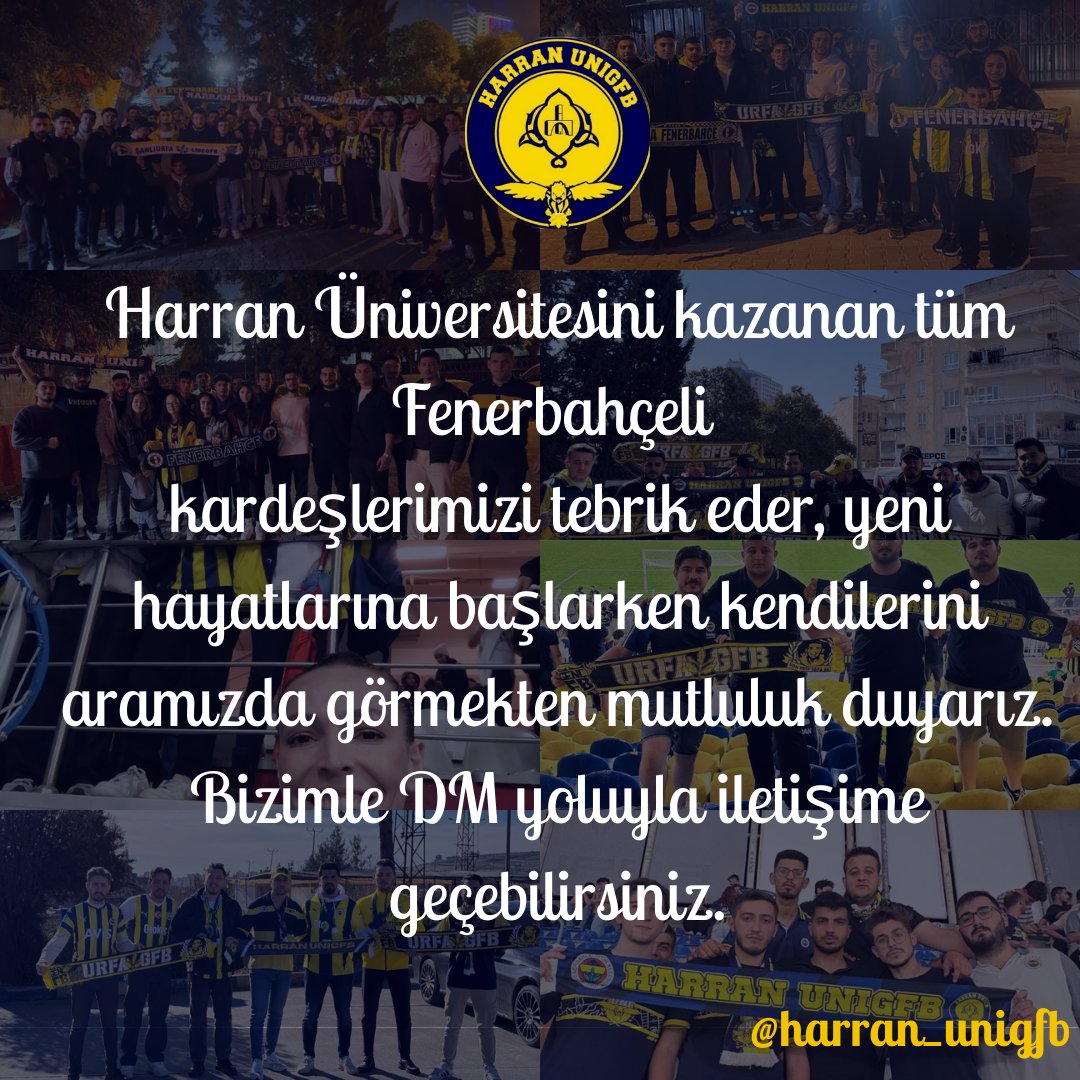 Harran Üniversitesini kazanan tüm Fenerbahçeli kardeşlerimizi tebrik eder, yeni hayatlarına başlarken kendilerini aramızda görmekten mutluluk duyarız. Bizimle DM yoluyla iletişime geçebilirsiniz.
#UNIGFB
