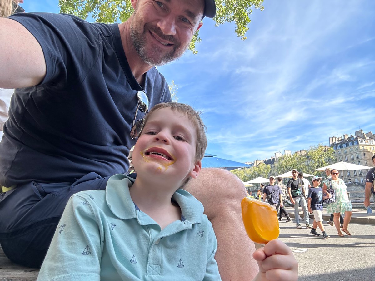 We left from the hotel on foot and spent all day walking around Paris. We stopped for macaron. Then in a delightful candy shop on Ile St Louis, and along the Paris Plages stuff on the river droit bank. On the way back, I asked Bozie if he wanted to keep going along the river or