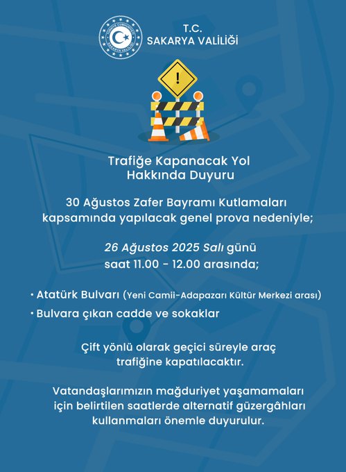 30 Ağustos Zafer Bayramı Kutlamaları İçin Trafik Düzenlemesi