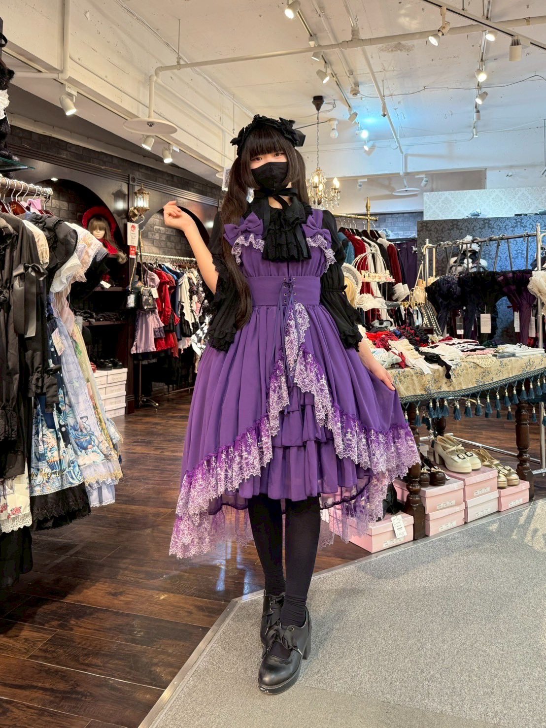 【フェアリーサイン】ジャンパースカート サロペット 一点物 手書きリメイク 原宿 No.810 Sweet Spooky Night サーキュラージャンパースカート