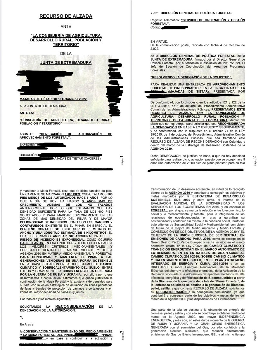 Miren este documento y a ver si luego se atreven a venirme con el cuento de que los montes se pueden limpiar sin problema. Que nadie lo prohíbe. Se trata de la finca de un amigo. Vean la ineptitud alarmante y la negligencia criminal por parte de la Junta de Extremadura en la
