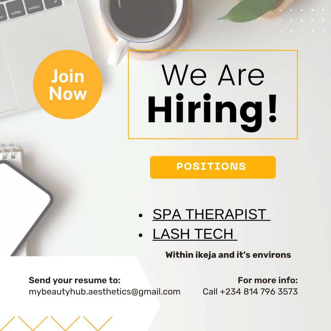 jobmailnig's tweet image. We’re hiring! Join our team as a Spa Therapist or Lash Tech in Ikeja. Send your CV to mybeautyhub.aesthetics@gmail.com ✨ #Hiring #SpaTherapist #LashTech #IkejaJobs