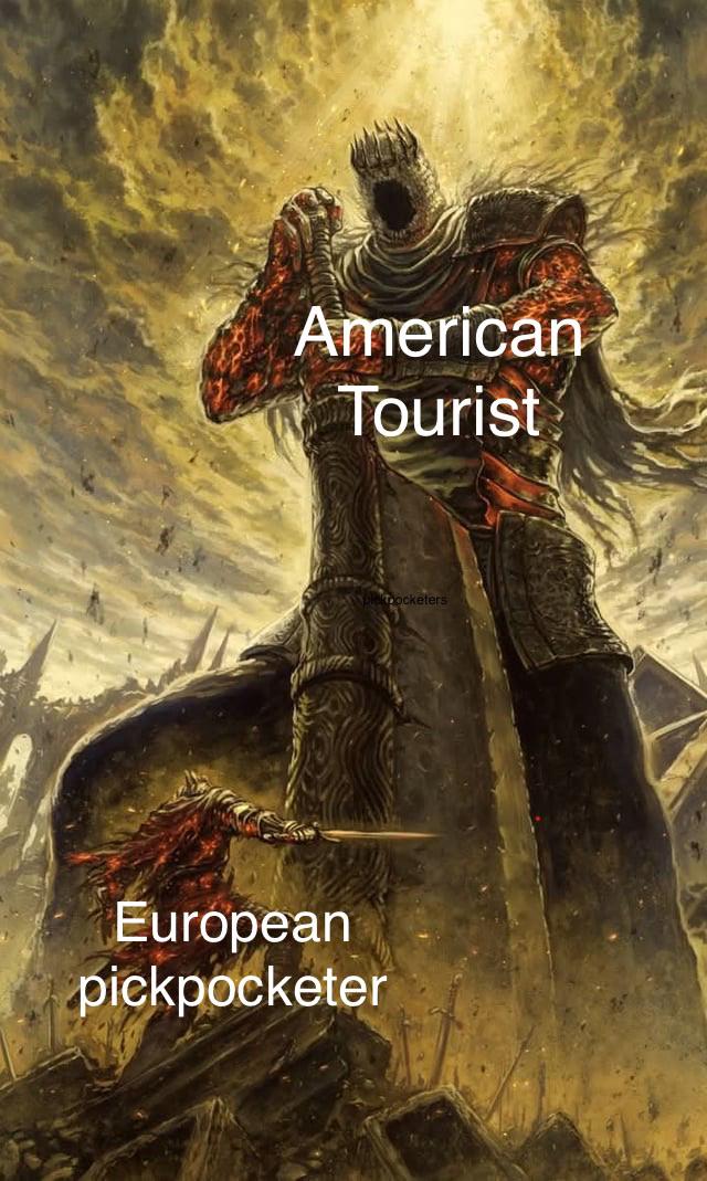 memescentrai's tweet image. Weakest American vs Strongest European Pickpocketer