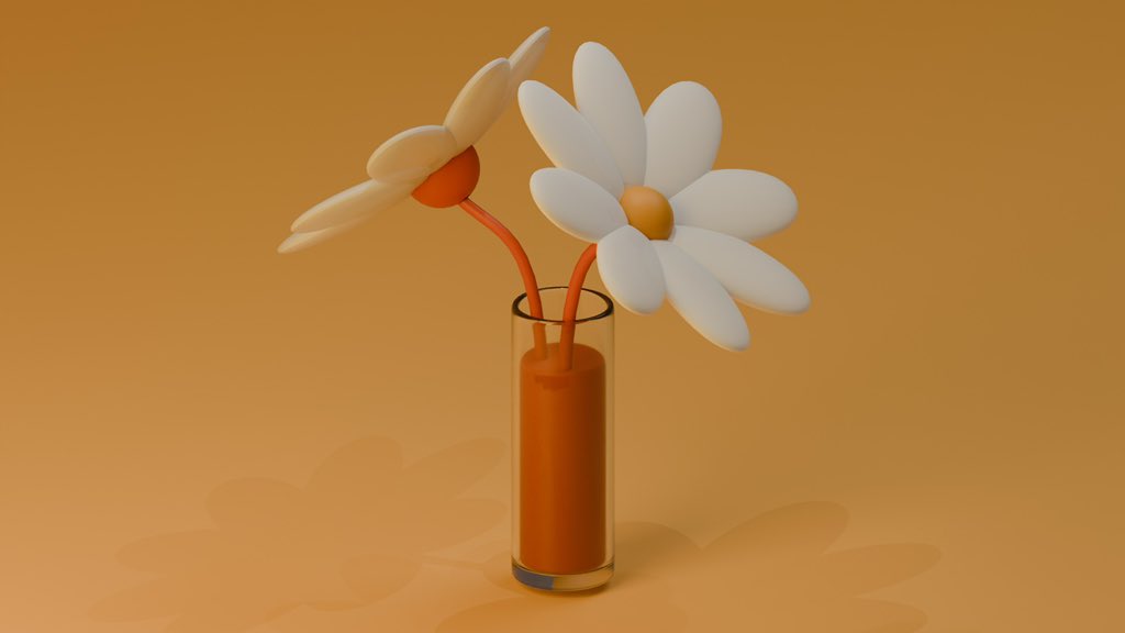 12個目🌼入門書.花と花瓶
1番難しかった！ガラスは透過しないし花びらは変な方向に飛んでいくし…変な作り方してしまったからいつかリベンジしたい