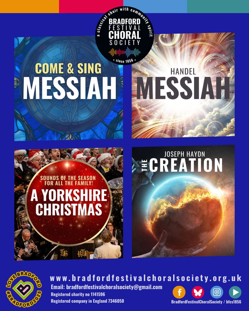 🎶 Plan Ahead: Four Dates to Lift Your Spirits!
11 Oct – Come &amp; Sing Messiah
15 Nov – Handel’s Messiah, St George’s Hall
20 Dec – A Yorkshire Christmas
21 Mar – Haydn’s The Creation
✨ Tickets starting to fly:
👉 bradfordfestivalchoralsociety.org.uk/forthcoming-co…
<a href="/BradfordMusicSc/">Bradford Music Scene</a> <a href="/visitBradford/">Visit Bradford</a>