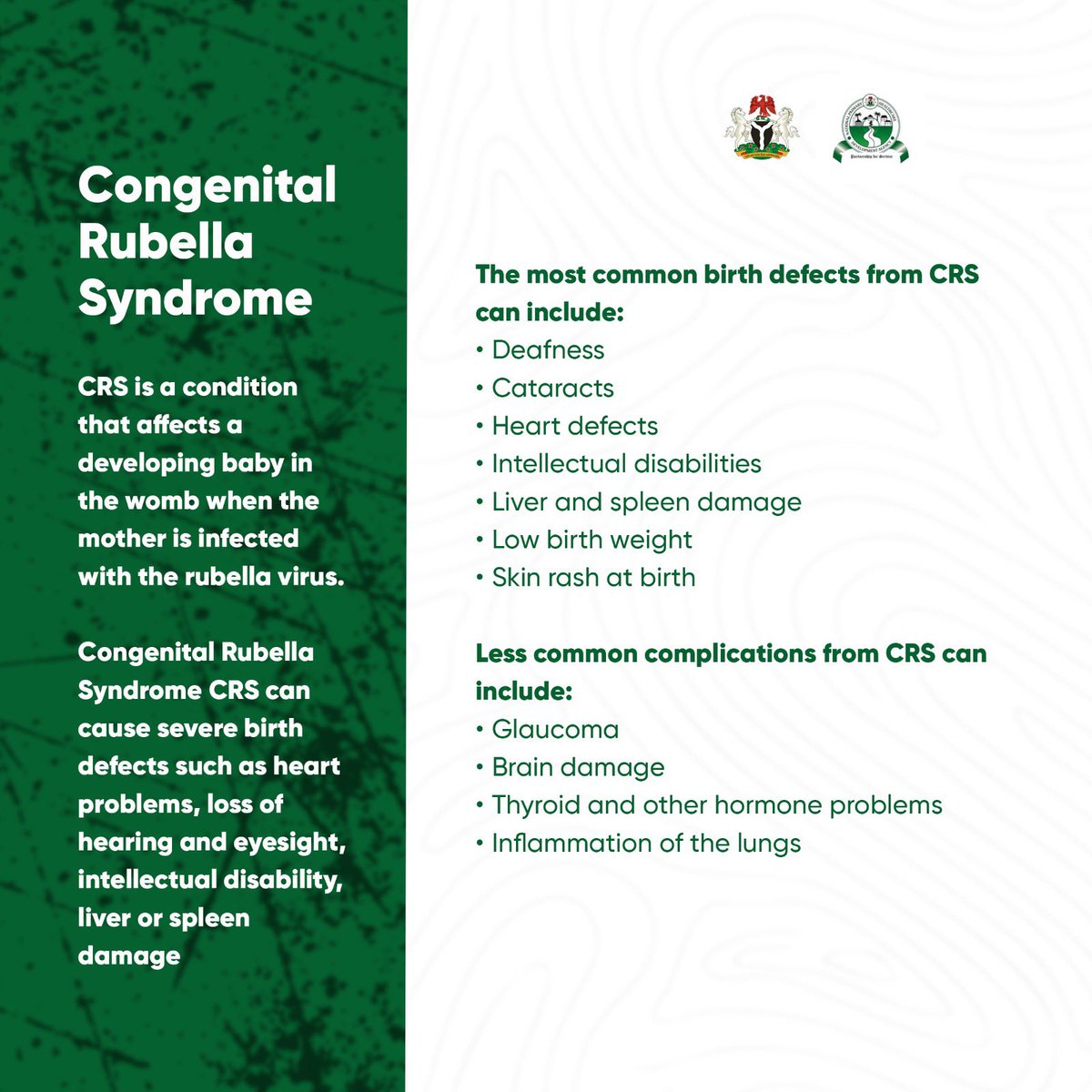 NphcdaNG's tweet image. Let&apos;s start with the basics! 

Here&apos;s what every parent needs to know about CRS and why protecting your child is crucial. ⤵️

#Rubella
#MeaslesPrevention