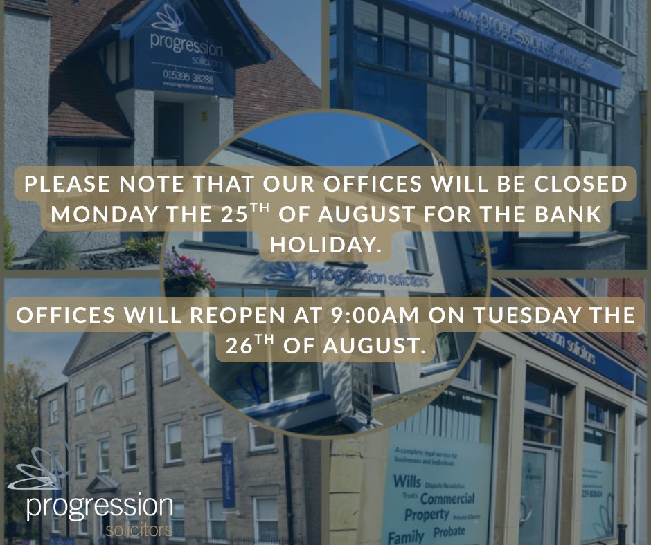 Our offices are now closed for the bank holiday.

We will reopen on Tuesday the 26th at 9am.

#Progression #Solicitor