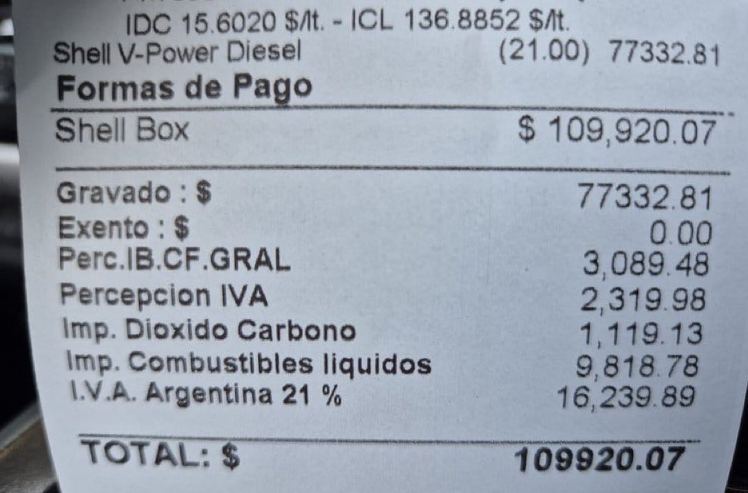 Example of a receipt in Argentina, in this case a fuel bill, after Milei has requested to list all taxes separately. It shows the voters how much central state, province or municipality take from them. Would you like your government to follow this transparent approach as well?