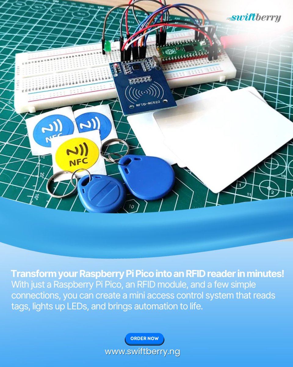 Swiftberry_ng's tweet image. Tap a card → unlock doors, track attendance, or trigger lights.
Build a mini access control system with Raspberry Pi Pico + RFID — smart, fun &amp;amp; affordable.

👉 Order at swiftberry.ng
#RaspberryPi #Swiftberry #IoT #Makers #accesscontrol
