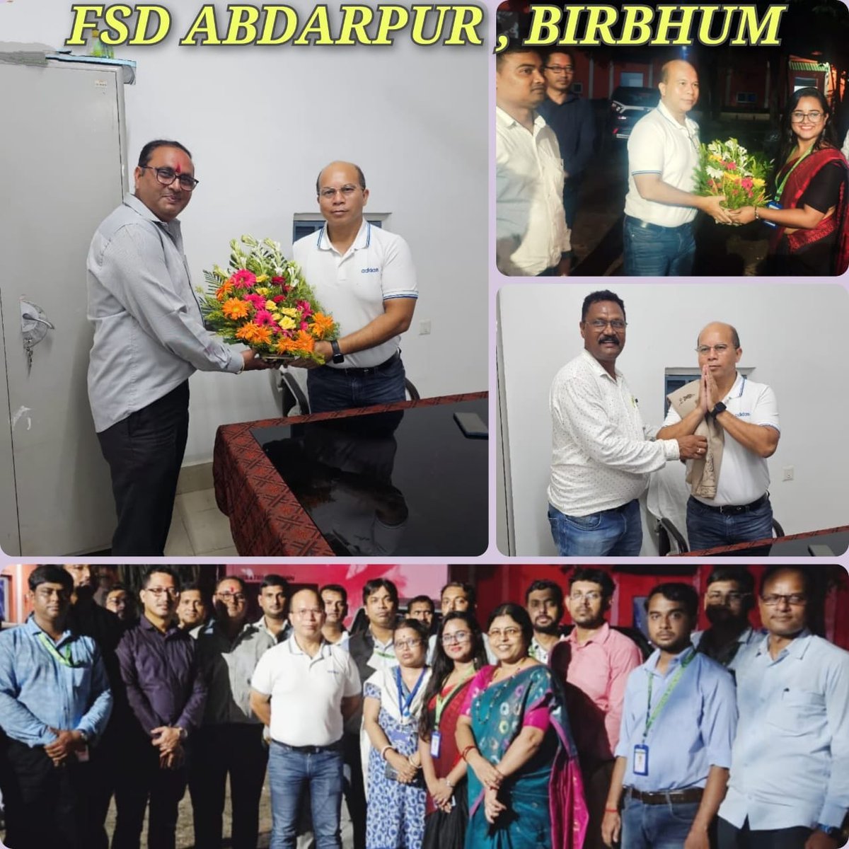 On 23rd  August 2025, Respected Executive Director (East Zone), FCI, Flt. Lt. Manoj Kumar Gogoi ( Retd), visited FSD Abdarpur under the DO - Birbhum. He was warmly welcomed by all the officers and officials of the office, marking the occasion with great enthusiasm and respect.