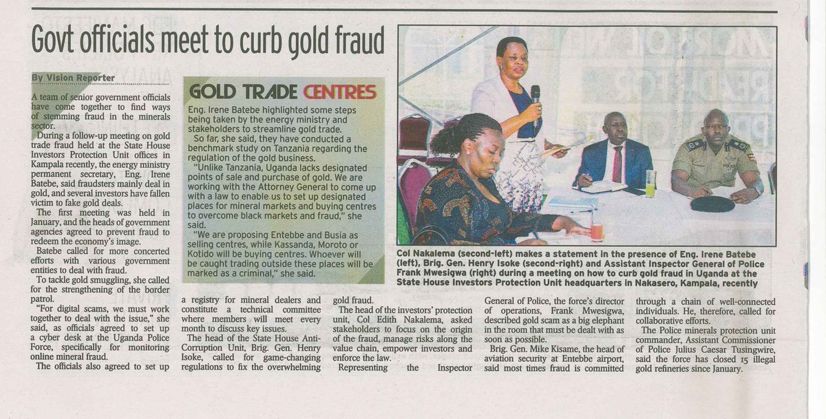 Shirah Beatrice (@shirahbeatrice) on Twitter photo Col.<a href="/edthnaka/">Col Edith Nakalema</a>,Head <a href="/ShieldInvestors/">State House Investors Protection Unit</a> asked stakeholders to focus on the origin of gold fraud, manage risks along the value chain, empower investors & enforce the law at a follow-up meeting at SHIPU chaired by Eng.<a href="/irenebateebe/">Irene Bateebe</a>,PS <a href="/MEMD_Uganda/">Ministry of Energy & Mineral Development</a>
<a href="/newvisionwire/">The New Vision</a>
#EmpoweringInvestors Col.<a href="/edthnaka/">Col Edith Nakalema</a>,Head <a href="/ShieldInvestors/">State House Investors Protection Unit</a> asked stakeholders to focus on the origin of gold fraud, manage risks along the value chain, empower investors & enforce the law at a follow-up meeting at SHIPU chaired by Eng.<a href="/irenebateebe/">Irene Bateebe</a>,PS <a href="/MEMD_Uganda/">Ministry of Energy & Mineral Development</a>
<a href="/newvisionwire/">The New Vision</a>
#EmpoweringInvestors