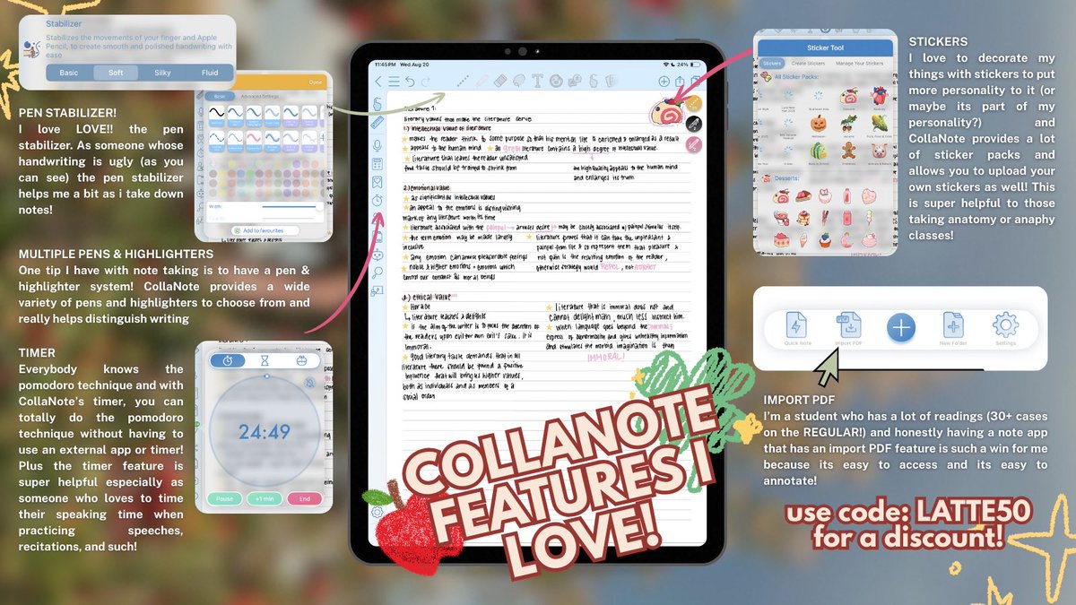 tbtlvr's tweet image. my fave CollaNote features that help me study! 

If you wanna unlock more features 🔓use discount code: LATTE50 for 50% ⭐️ #CollaNote #notes #noteapp #ipadnotes #studywithme #studytwtph