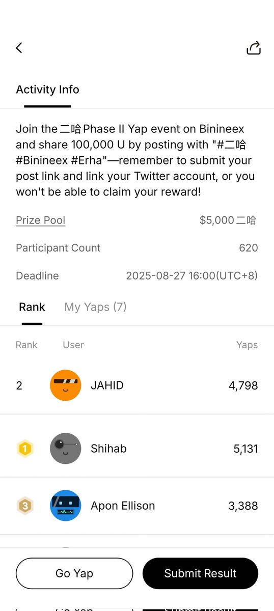 CHECK your leaderboard.
 top Chinese meme coin on Solana 💯
Join now &amp; grab your share of 100,000U 🚀. Big reward join fast 
Use #二哈 #Binineex #Erha 💚
Let’s ride <a href="/binineex9/">Binineex</a>