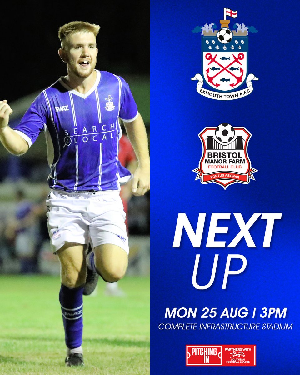 ExmouthTown_FC's tweet image. 𝗜𝗧’𝗦 𝗠𝗔𝗧𝗖𝗛𝗗𝗔𝗬 ⚽️

Spend your Bank Holiday Monday at the Complete Infrastructure Stadium, as we take on @ManorFarmFC!

⌚️ 3pm KO
🎟️ Adults £10, 065 £8, 16/17 £5, 8-15 £2, U8 &amp;amp; members free, carers free w/paying concession (U16s must be accompanied)

#UTT | @Search4Local