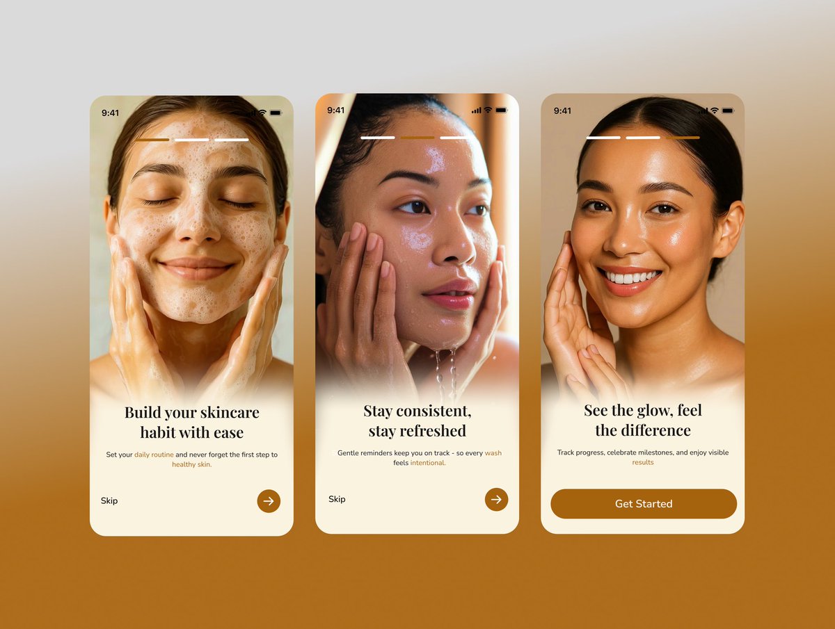 do2_un's tweet photo. A “Skincare routine tracker” onboarding screens 🚧

Wishing you a week as smooth as your skincare routine 🌟 https://t.co/yapQkkw3VW