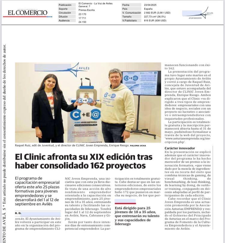 Este lunes 1 sept inicia como cada año en #Avilés el Programa de Alto Rendimiento Emprendedor Clinic JOVEN EMPRENDA asturiasemprenda.org con nuevos participantes <a href="/AytoAviles/">AytoAvilés</a> <a href="/CECurtidora/">Sociedad Desarrollo La Curtidora</a> <a href="/camaraaviles/">Cámara de Avilés</a> <a href="/ceeiasturias/">CEEI Asturias</a> <a href="/Valnalon/">Valnalón</a> <a href="/CRASTURIAS/">Caja Rural Asturias</a> <a href="/FADEAsturias/">FADE - Empresas de Asturias</a> <a href="/GobAsturias/">Principado de Asturias</a> <a href="/AJEASTURIAS/">ajeasturias</a>