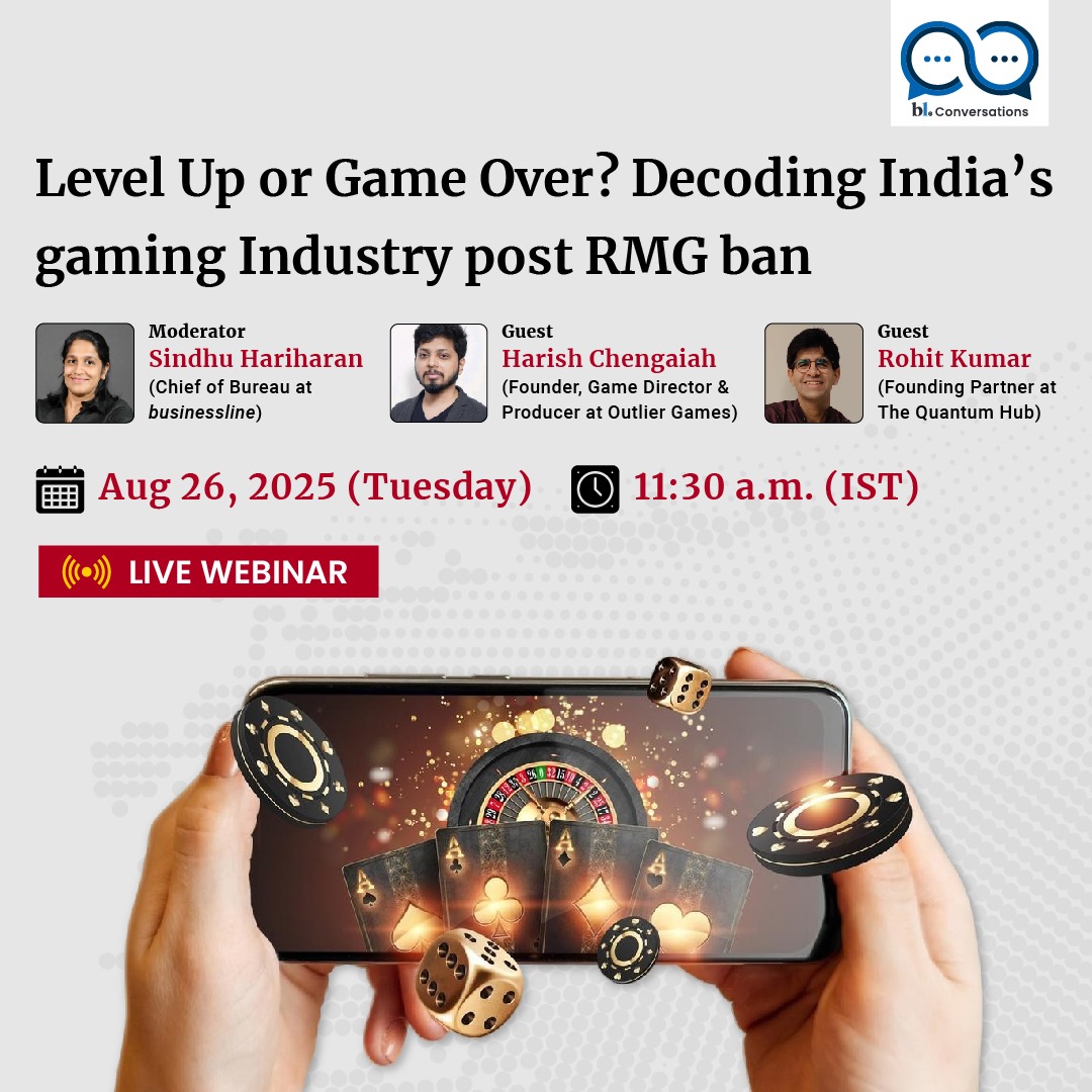 Block your calendar for our upcoming webinar on an interesting topic - Level Up or Game Over? Decoding India’s gaming Industry post RMG ban.

Here are the details:
📅 Date &amp; Time: Tuesday, August 26, 2025 | 11:30 a.m. (IST) 

🎙️ Speakers:
Harish Chengaiah, Founder, Game Director