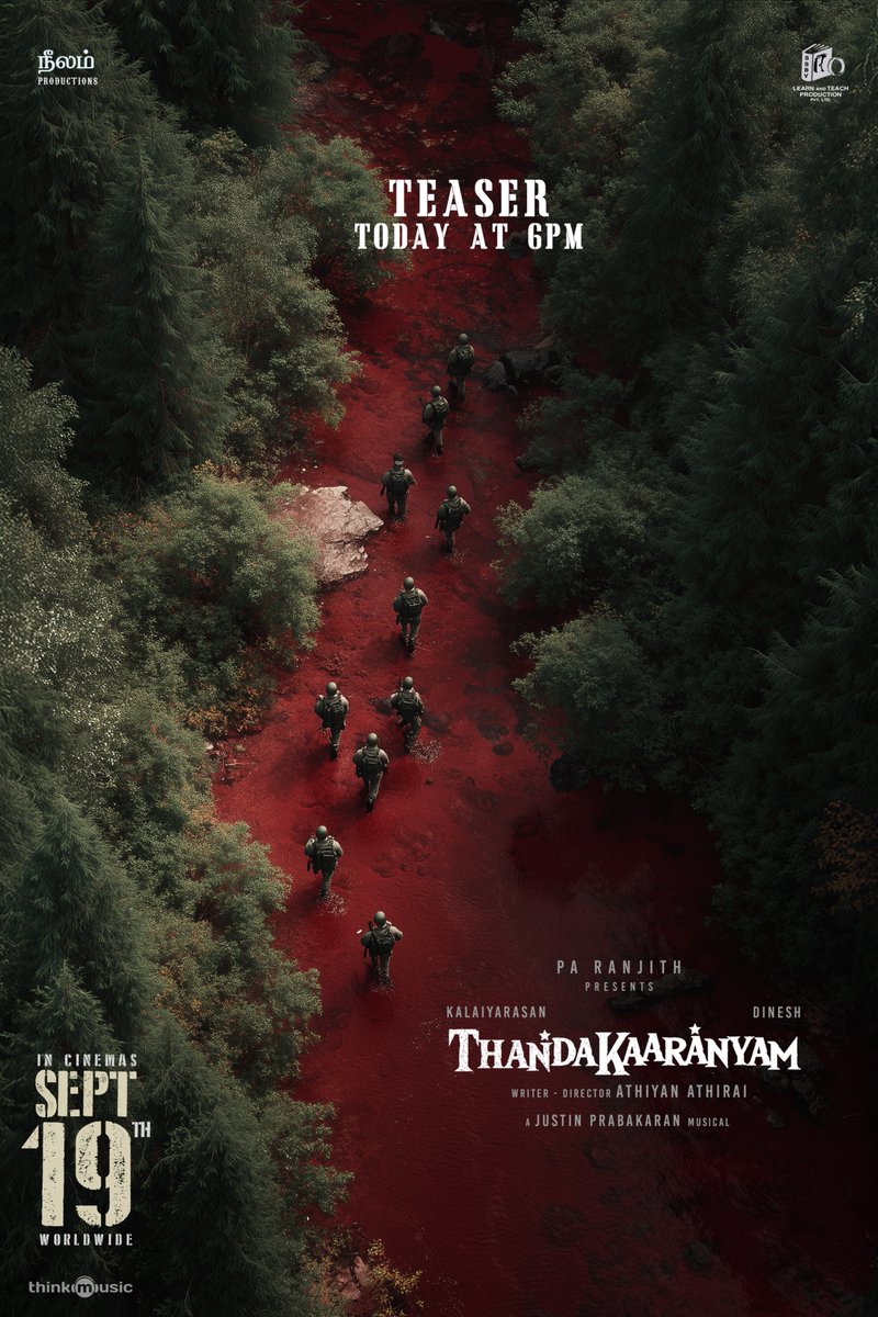 Neelam Social (@neelamsocial) on Twitter photo Positions taken. Target locked. Shots firing at 6 PM today 🔥
#Thandakaaranyam Teaser in 5️⃣ hours ⏳
#ThandakaaranyamFromSept19 #தண்டகாரண்யம்
<a href="/beemji/">pa.ranjith</a> <a href="/officialneelam/">Neelam Productions</a> @LearnNteachprod <a href="/AthiraiAthiyan/">Athiyan Athirai</a> <a href="/KalaiActor/">Kalaiyarasan</a> #Dinesh <a href="/Riythvika/">Riythvika✨</a> <a href="/VinsuSam/">Vinsu Sam</a> <a href="/actorshabeer/">Shabeer Kallarakkal #dancingrose</a> <a href="/ActorMuthukumar/">Muthukumar</a> Positions taken. Target locked. Shots firing at 6 PM today 🔥
#Thandakaaranyam Teaser in 5️⃣ hours ⏳
#ThandakaaranyamFromSept19 #தண்டகாரண்யம்
<a href="/beemji/">pa.ranjith</a> <a href="/officialneelam/">Neelam Productions</a> @LearnNteachprod <a href="/AthiraiAthiyan/">Athiyan Athirai</a> <a href="/KalaiActor/">Kalaiyarasan</a> #Dinesh <a href="/Riythvika/">Riythvika✨</a> <a href="/VinsuSam/">Vinsu Sam</a> <a href="/actorshabeer/">Shabeer Kallarakkal #dancingrose</a> <a href="/ActorMuthukumar/">Muthukumar</a>