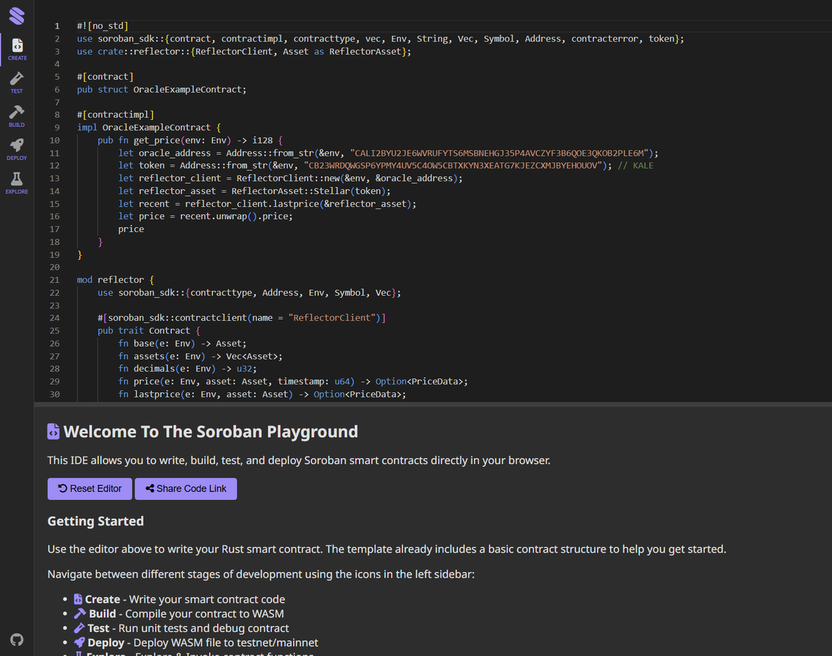 If you are entering the <a href="/DoraHacks/">DoraHacks</a> hackathon for <a href="/in_reflector/">reflector</a> x <a href="/kaleonstellar/">kale</a> I've put together a simple example of how to import the price of $Kale using the oracle

soropg.com/?codeUrl=https…

@Lumenloop <a href="/BuildOnStellar/">Build on Stellar</a>