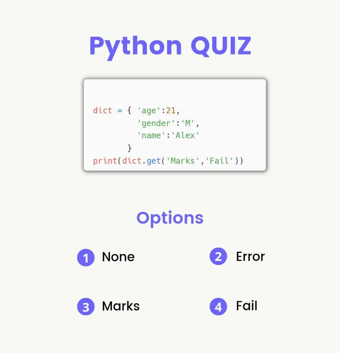 Python_Dv's tweet image. Python Question / Quiz;

What is the output of the following Python code, and why? 🤔🚀 Comment your answers below! 👇

#python #programming #developer #programmer #coding #coder #softwaredeveloper #computerscience #webdev #webdeveloper #webdevelopment #pythonprogramming…