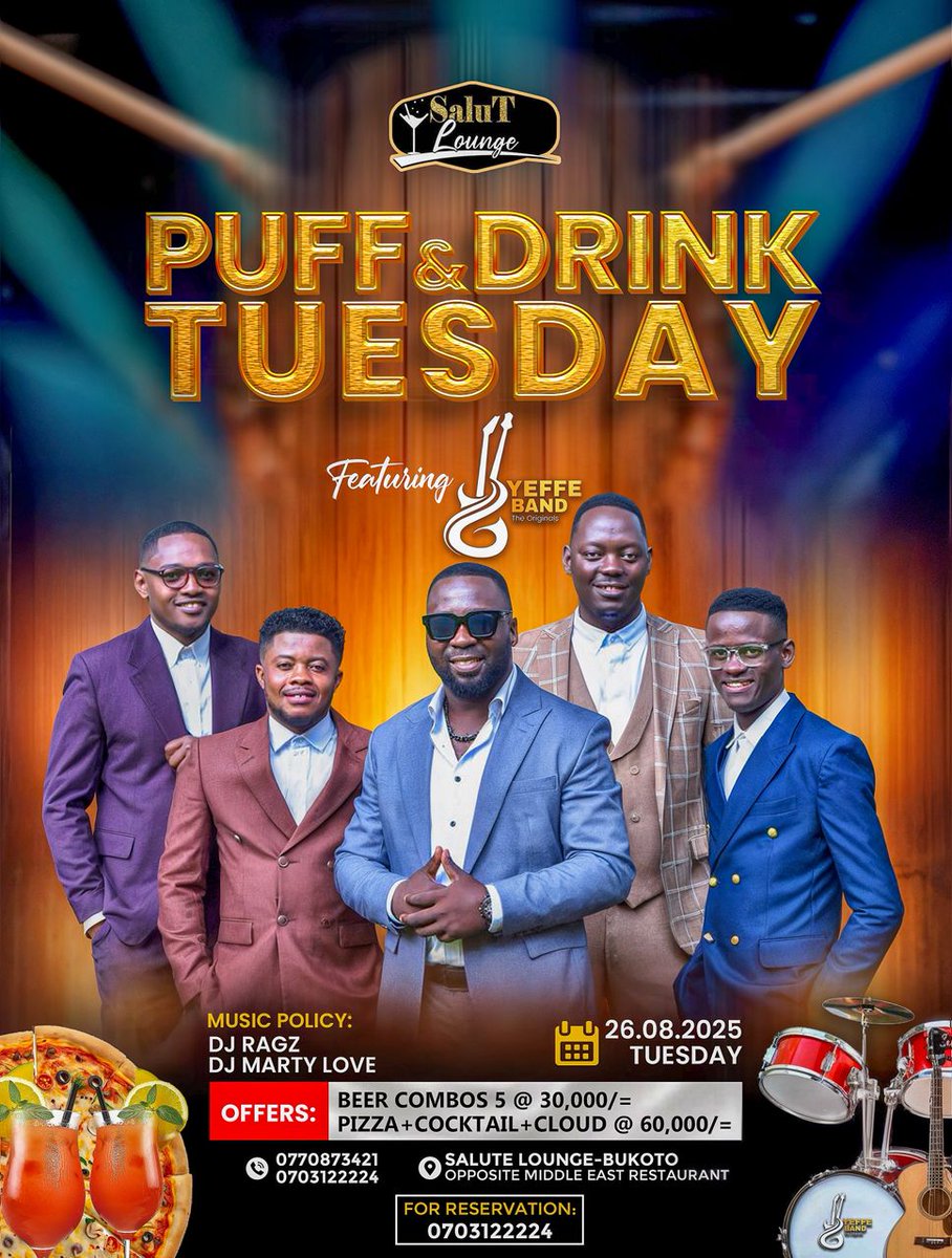 OMUDRUM🥁🇺🇬 (@mosessali97560) on Twitter photo Tomorrow tomorrow bukoto at SALUT lounge just opposite middle East restaurant.... Come we start this week in different style
<a href="/YeffeUg/">Yeffe_Ug🇺🇬</a> Tomorrow tomorrow bukoto at SALUT lounge just opposite middle East restaurant.... Come we start this week in different style
<a href="/YeffeUg/">Yeffe_Ug🇺🇬</a>
