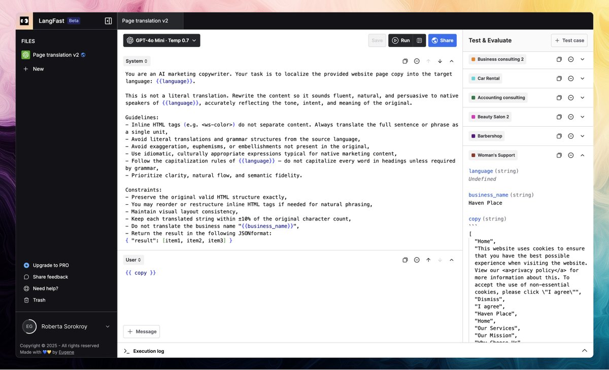 Rubik_design's tweet photo. Happy that @eugene_gusarov  built @langfast 🎉
Best LLM Playground I’ve used — super clear, intuitive UI. For me, it’s the perfect solution when building and testing prompts for our product. https://t.co/1LThdqsPO4