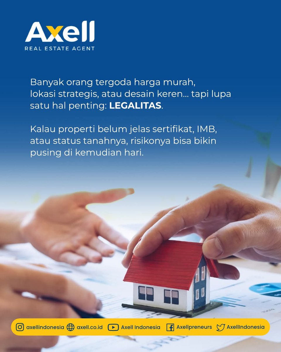 AxellIndonesia's tweet photo. Di Axell Indonesia, kami bantu kamu memastikan semua dokumen properti lengkap dan sah. Karena beli properti itu bukan cuma soal punya bangunan, tapi juga soal punya rasa aman. Konsultasi properti impianmu di https://t.co/L4VGX09nrp https://t.co/X38w13XxwJ
