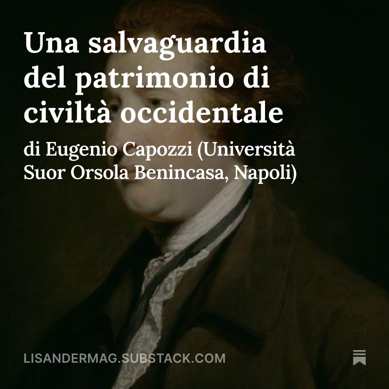 Il conservatore contesta alla radice ogni visione ideologica e teleologica – quindi costruttivistica, dirigistica, autoritaria, se non totalitaria – di quello che dovrà essere l'ordine futuro.

L'articolo sul #conservatorismo di <a href="/CapozziEugenio/">Eugenio Capozzi</a> 👉
lisandermag.substack.com/p/una-salvagua…