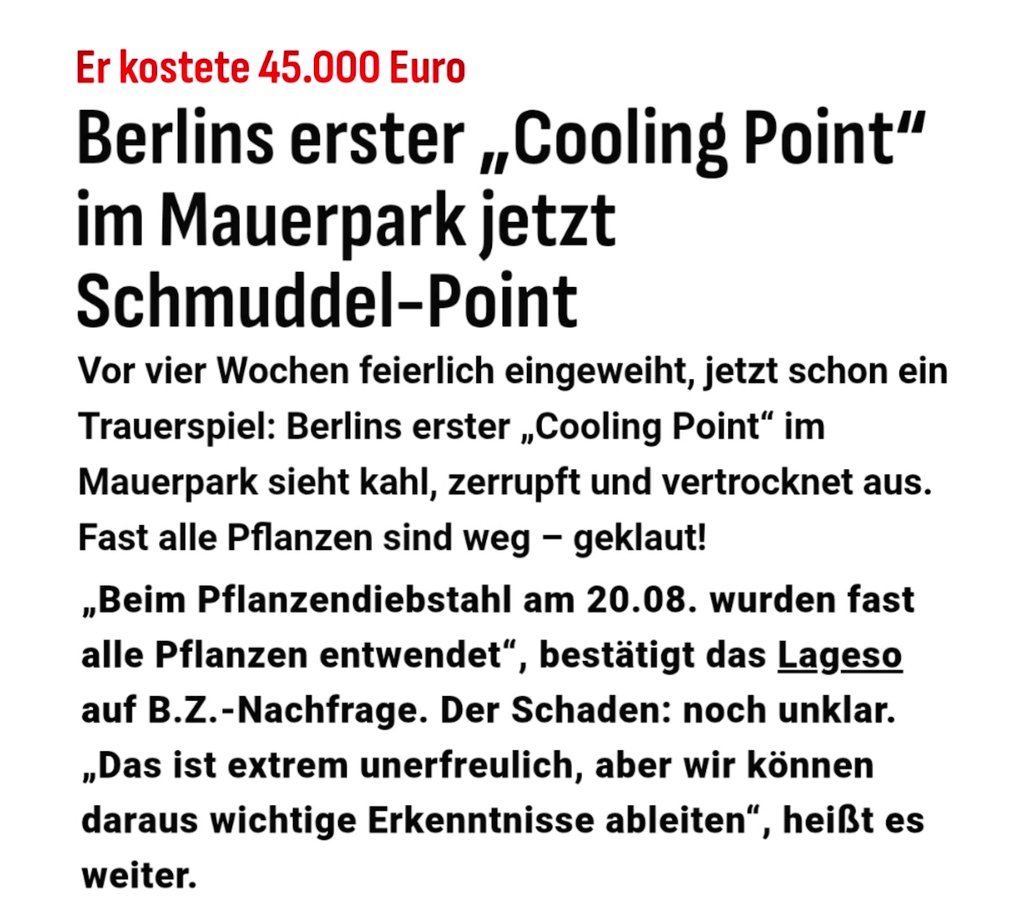 Liberty Hannes (@libertyhannes) on Twitter photo Jetzt soll neu bepflanzt werden und der Cooling-Point wird besser "geschützt". Warum muss ich das bezahlen?
via <a href="/bzberlin/">BZ Berlin B.Z.</a> Jetzt soll neu bepflanzt werden und der Cooling-Point wird besser "geschützt". Warum muss ich das bezahlen?
via <a href="/bzberlin/">BZ Berlin B.Z.</a>